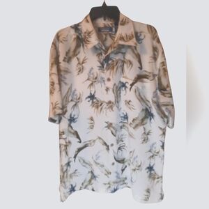 Preview International Leaf Print Shirt - White and Brown Large Hawaiian Tropical
